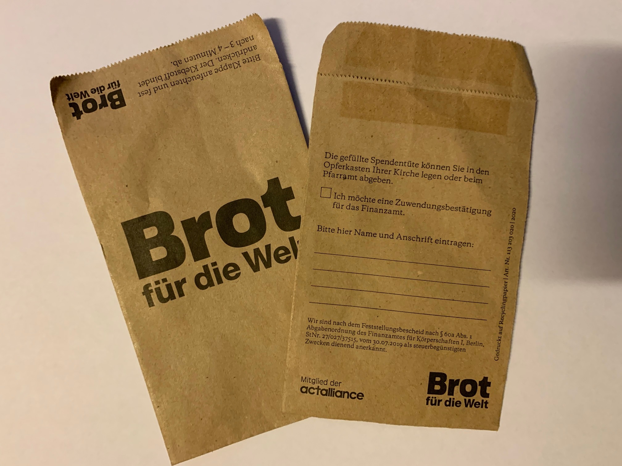Brot für die Welt Sprendentütchen